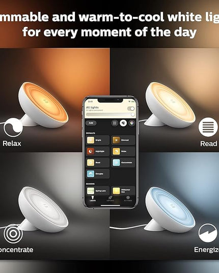 Philips Hue Bloom Smart Table Lamp, White - White and Color Ambiance LED Color-Changing Light - 1 Pack - Control with Hue App - Compatible with Alexa, Google Assistant, and Apple Homekit PhilipsHue