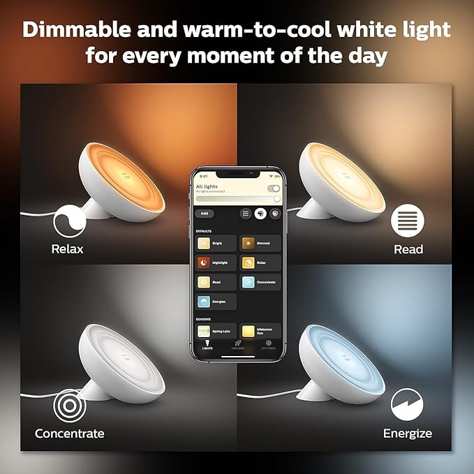 Philips Hue Bloom Smart Table Lamp, White - White and Color Ambiance LED Color-Changing Light - 1 Pack - Control with Hue App - Compatible with Alexa, Google Assistant, and Apple Homekit PhilipsHue