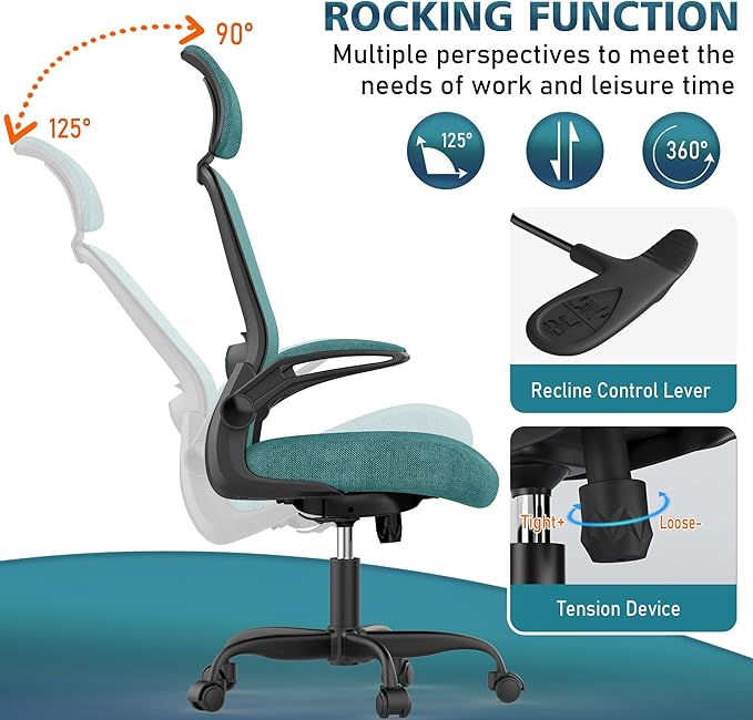 Home Office Chair, Ergonomic Desk Chair with Adjustable Lumbar Support, High Back Computer Chair- Adjustable Headrest with Flip-Up Arms, Swivel Task Chair for Home Office (Jungle) - LeafyLoom