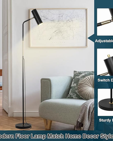 Floor Lamp, Industrial Floor Lamps for Living Rooms & Bedrooms - Rustic Farmhouse Reading Lamp Standing, Adjustable Metal Heads Indoor Task Lighting for Living Room Office Home Décor (Black-D01) - LeafyLoom