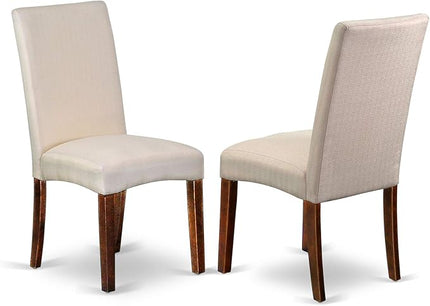 East West Furniture HBDR3-MAH-01 Hartland 3 Piece Room Furniture Set Contains a Round Dining Table with Pedestal and 2 Cream Linen Fabric Upholstered Parson Chairs, 42x42 Inch - LeafyLoom