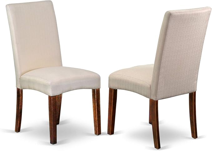 East West Furniture HBDR5-MAH-01 Hartland 5 Piece Modern Dining Set Includes a Round Wooden Table with Pedestal and 4 Cream Linen Fabric Upholstered Parson Chairs, 42x42 Inch - LeafyLoom