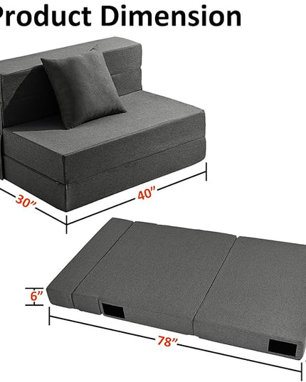 Twin Size Folding Sofa Bed - 4 in 1 Sleeper Chair with Pillow - High Density Memory Foam Fold Out Couch with Washable Modern Linen Cover for Apartment (Dark Grey) - LeafyLoom