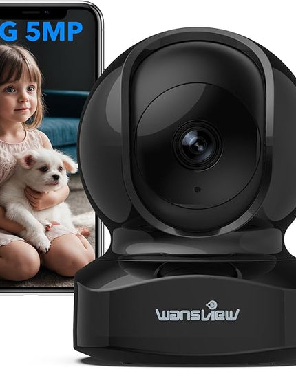 wansview Security Camera, IP Camera, WiFi Home Indoor Camera for Baby/Pet/Nanny, 2 Way Audio Night Vision, Compatible with Alexa, with TF Card Slot and Cloud, Q5 (Black, 5MP) Wansview