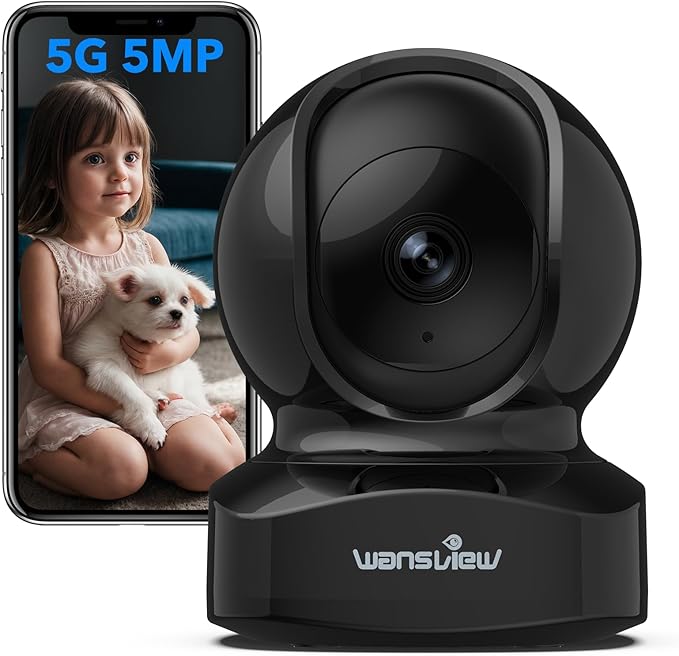wansview Security Camera, IP Camera, WiFi Home Indoor Camera for Baby/Pet/Nanny, 2 Way Audio Night Vision, Compatible with Alexa, with TF Card Slot and Cloud, Q5 (Black, 5MP) Wansview
