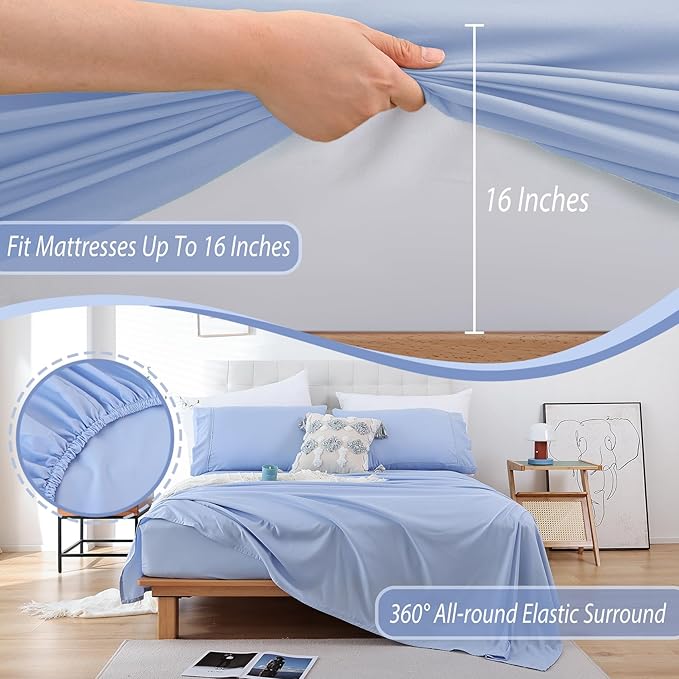 Full Sheet Set - 4 Piece Soft Breathable Bed Sheets for Full Size Bed, Extra Deep Pocket Lxuury Brushed Sheets, Cooling Hotel Bedding Sheets and Pillowcases, Wrinkle Free Oeko-Tex Sheets - LeafyLoom