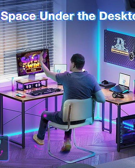 Casaottima L Shaped Gaming Desk with Monitor Stand, Corner Desk Gaming Table for Home Office, Computer Desk Sturdy Writing Workstation for Small Space, 51 inch, Rustic Brown - LeafyLoom