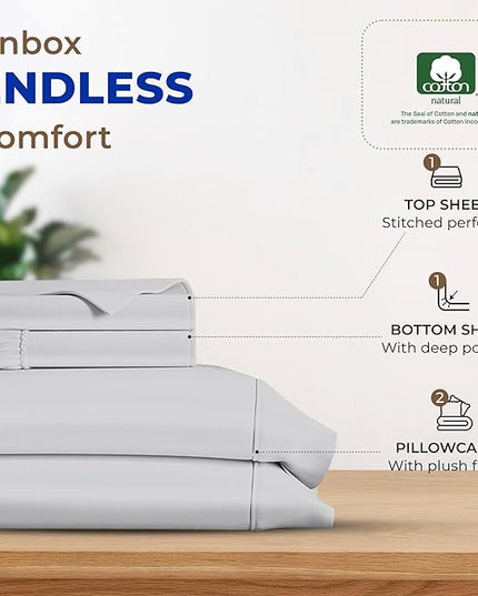 THREAD SPREAD 100% Egyptian Cotton Sheets Full Size - 600 Thread Count Sheets 4 PC 16" Deep Pocket Full Size Sheets Set, High Thread Count Soft Cooling Sateen Weave Hotel Luxury Sheets Set - Silver - LeafyLoom