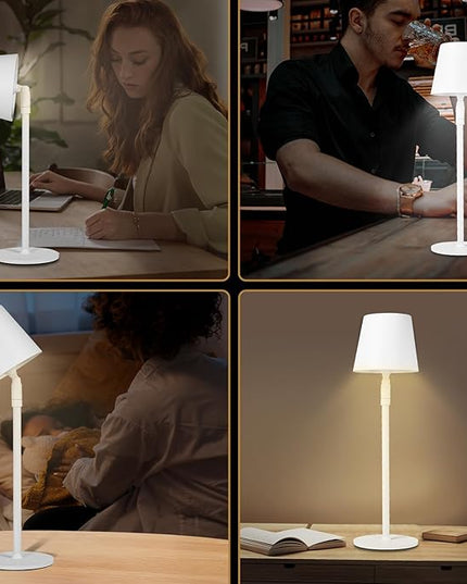 Cordless Table Lamp,Portable LED Desk Lamp, Battery Operated, 3 Color Stepless Dimming Up, for Restaurant/Bedroom/Bars/Outdoor Party/Camping/Coffee Shop Night Light。 (White) - LeafyLoom