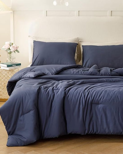 ROSGONIA Comforter Full Size for Boys Teen Girls Navy Blue, 3pcs (1 Blue Comforter & 2 Pillowcases), Lightweight Dorm Bedding Soft All Season Bed Set - LeafyLoom