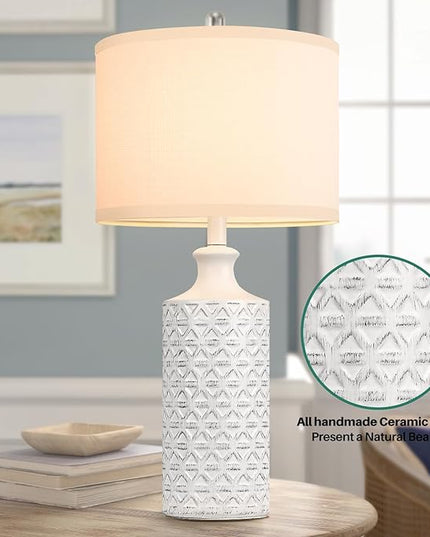 Brightever Ceramic Table Lamps Set of 2, 25'' Farmhouse Modern Nightstand Lamps for Living/Study Room, Bedroom, Office, Large Bedside Lamp with White Fabric Shade, Bulb not Included - LeafyLoom