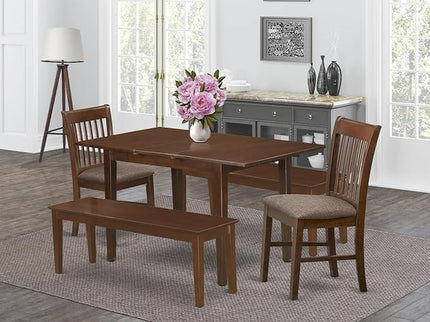 East West Furniture NOFK5C-MAH-C 5 Piece Set Includes a Rectangle Kitchen Table with Butterfly Leaf and 2 Linen Fabric Dining Chairs with 2 Benches, 32x54 Inch - LeafyLoom