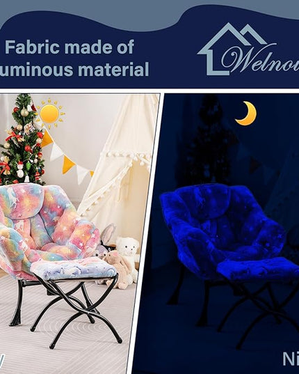 Welnow Toddler Kids Lazy Chair with Ottoman, Glow in The Dark Accent Comfy Lounge Children Armchair Couch with Removable Cover, Detachable Reading Chair with Footrest for Boy or Girl - LeafyLoom
