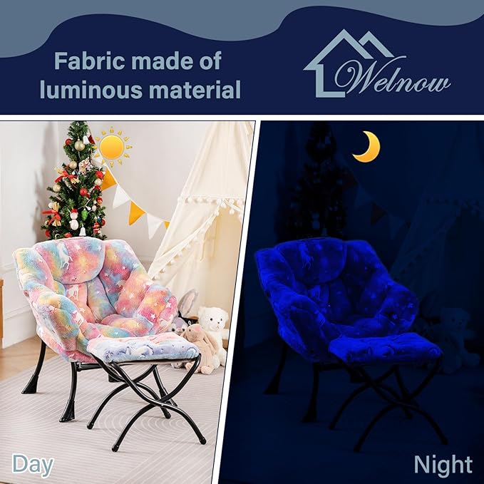 Welnow Toddler Kids Lazy Chair with Ottoman, Glow in The Dark Accent Comfy Lounge Children Armchair Couch with Removable Cover, Detachable Reading Chair with Footrest for Boy or Girl - LeafyLoom