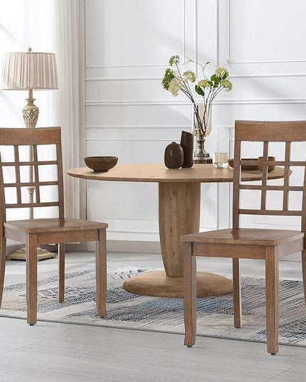 COLAMY Wooden Dining Chairs Set of 4, Nine-Square High Back Kitchen Side Chair, Farmhouse Dining Chairs for Kitchen and Dining Room, Light Brown - LeafyLoom