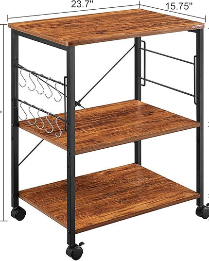 Mr IRONSTONE Kitchen Stand Microwave Cart 23.7'' for Small Space, Coffee Cart 3-Tier Rolling Utility Microwave Oven Rack on Wheels, Vintage - LeafyLoom