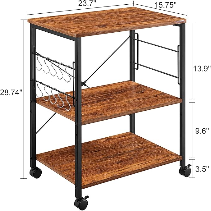 Mr IRONSTONE Kitchen Stand Microwave Cart 23.7'' for Small Space, Coffee Cart 3-Tier Rolling Utility Microwave Oven Rack on Wheels, Vintage - LeafyLoom