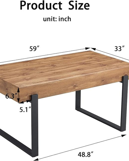 NicBex 59" Dining Table, Modern Kitchen Table, Rectangular Wooden Dinner Table Top and Metal Base for Dining Room, Home Office, Living Room Furniture, Easy Assembly, Natural Wood Wash - LeafyLoom