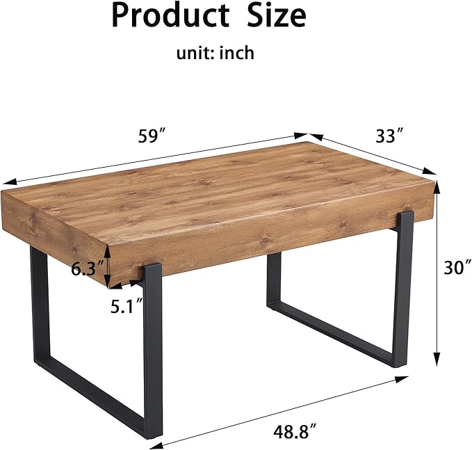 NicBex 59" Dining Table, Modern Kitchen Table, Rectangular Wooden Dinner Table Top and Metal Base for Dining Room, Home Office, Living Room Furniture, Easy Assembly, Natural Wood Wash - LeafyLoom
