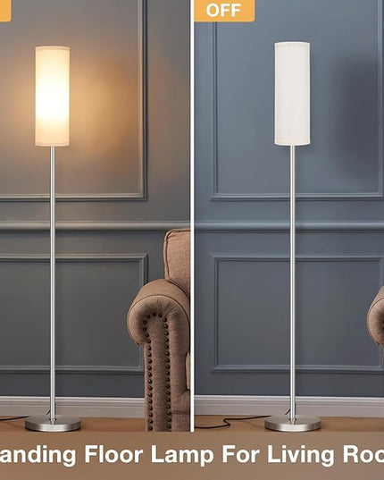 Ambimall Floor Lamp for Living Room - Pole Lamps for Bedrooms, Silver Standing Lamps with Beige Shade, 66'' Tall Lamp for Office, Minimalist Floor Lamp for Home Decor - LeafyLoom