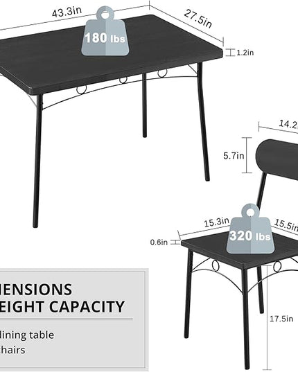 VECELO Dining Table Set for 4, 5 Piece Dinette with Chairs for Kitchen, Breakfast Nook and Small Space, 43.3", Black - LeafyLoom