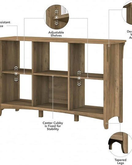 Bush Furniture BSH24463037 Salinas 6-Shelf 30-Inch H Cube Bookcase, Reclaimed Pine - LeafyLoom