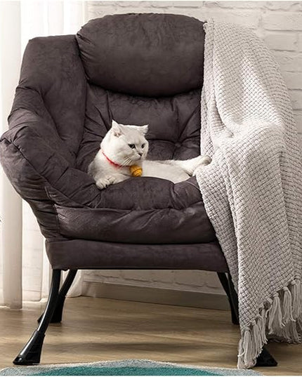 AcozyHom Modern Fabric Large Lazy Chair, Accent Oversized Comfy Reading Chair, Thick Padded Cozy Lounge Chair with Armrest, Steel Frame Leisure Sofa Chair for Living Room, Bedroom, Dorm, Coffee - LeafyLoom
