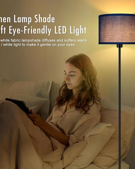 BoostArea Floor Lamp Standing Lamp, Dimmable Floor Lamps for Living Room, Simple LED Tall Lamp with Lampshade, On/Off Footswitch, Black Floor Lamp, Corner Lamps for Bedroom/Office,Blue (without Bulb) - LeafyLoom