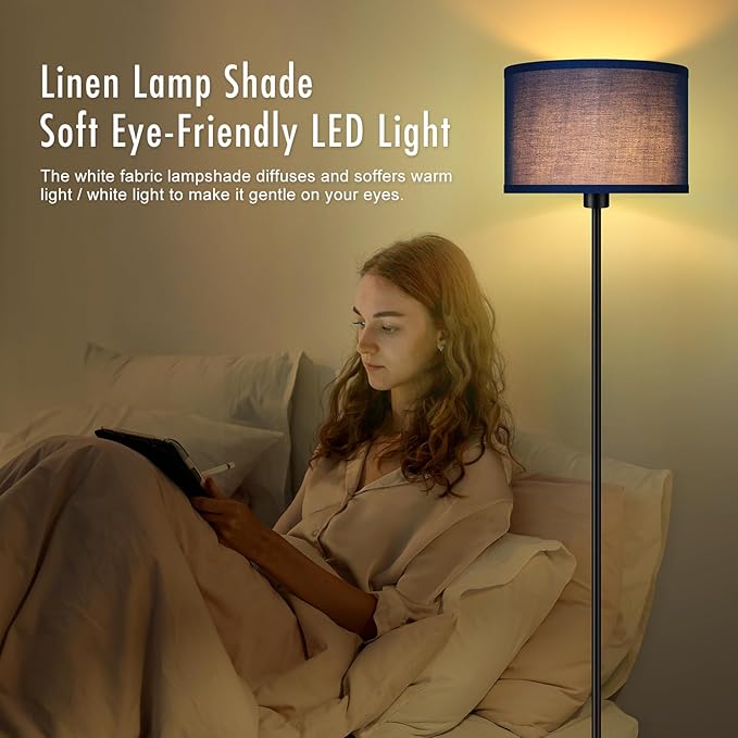 BoostArea Floor Lamp Standing Lamp, Dimmable Floor Lamps for Living Room, Simple LED Tall Lamp with Lampshade, On/Off Footswitch, Black Floor Lamp, Corner Lamps for Bedroom/Office,Blue (without Bulb) - LeafyLoom