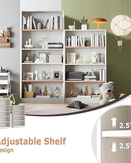 5-Tier Bookshelf, Wood Display Storage Shelves 67.3" Tall Bookcase Open Bookshelf for Home Office, Living Room and Bedroom,White - LeafyLoom