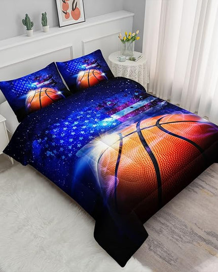 Datura home Kids Comforter Set Basketball Printed Pattern Bedding Set with 1 Comforter and 2 Pillowcases for Girls Boys Bedroom All Season(Basketball Full) - LeafyLoom