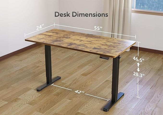Electric Standing Desk, Adjustable Height Stand up Desk, 55x24 Inches Sit Stand Home Office Desk with Splice Board,Rustic Brown Top - LeafyLoom
