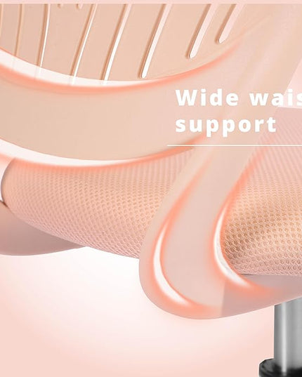 FurnitureR Teens Girls Task Chair 360 Swivel, Low Mid PP Mesh Back Fabric Seat, Height Adjustable, Rolling Castor, W15.7inces x D15.2inces x H29.5-34.2inches (Rose) - LeafyLoom
