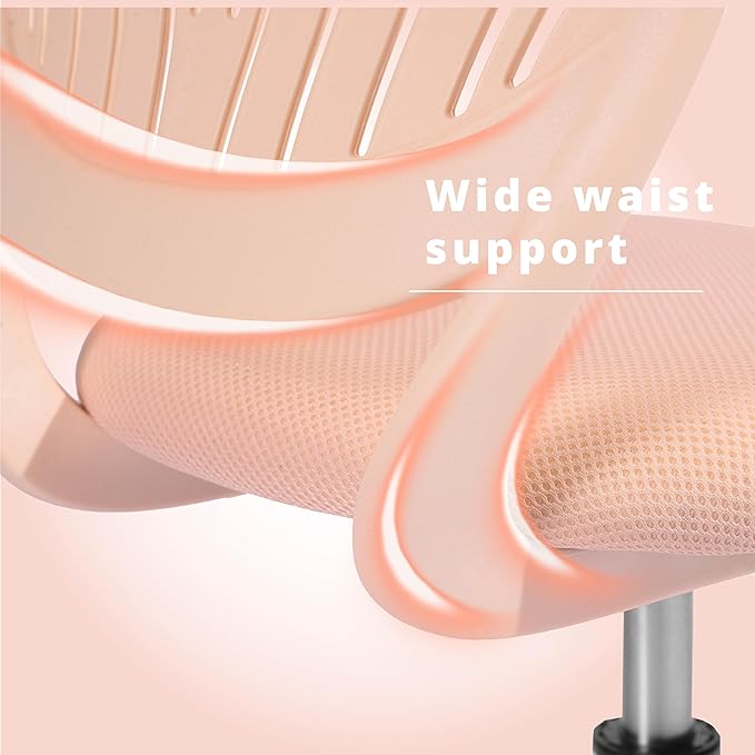 FurnitureR Teens Girls Task Chair 360 Swivel, Low Mid PP Mesh Back Fabric Seat, Height Adjustable, Rolling Castor, W15.7inces x D15.2inces x H29.5-34.2inches (Rose) - LeafyLoom