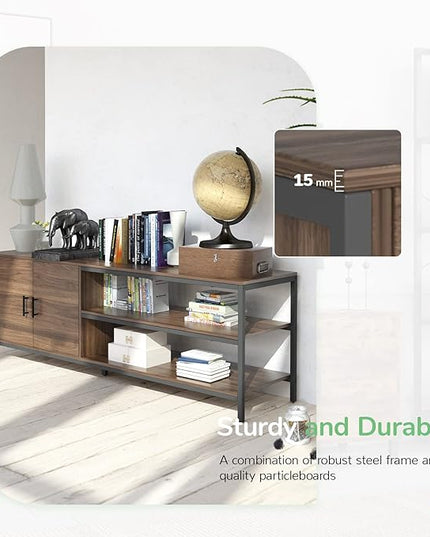 Novilla Retro Farmhouse TV Stand for TVs up to 65 Inches, Living Room Entertainment Center for Flat/Curved Screen, 58 Inches, Walnut - LeafyLoom