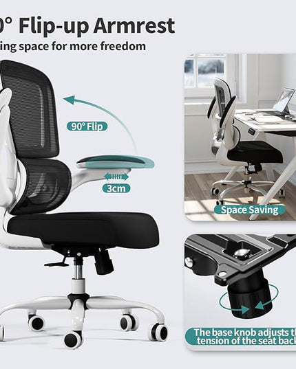 Office Chair - Ergonomic Desk Chair with Adjustable Lumbar Support, Mesh Computer Chair, Executive Chair for Home Office Comfortable Lumbar Support (White+Black) - LeafyLoom