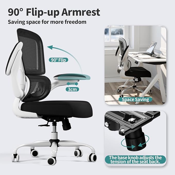 Office Chair - Ergonomic Desk Chair with Adjustable Lumbar Support, Mesh Computer Chair, Executive Chair for Home Office Comfortable Lumbar Support (White+Black) - LeafyLoom
