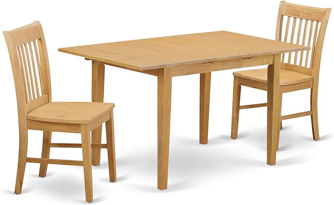 East West Furniture Norfolk 3 Piece Kitchen Set Contains a Rectangle Table with Butterfly Leaf and 2 Dining Room Chairs, 32x54 Inch, NOFK3-OAK-W - LeafyLoom