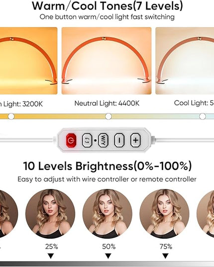 29in Half Moon Light for Nail Desk,40W Half Moon Nail Lamp for Desk,Led Nail Tech Lamp with Wire Controller & Remote,Table Lamp for Nails,Tattoo,Eyebrows, 7 Cool/Warm Tones & 10 Brightness - LeafyLoom