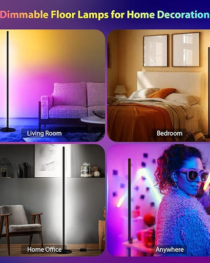 TOCLL LED RGB Corner Floor Lamp 62" Corner Light Color Changing Mood Lamp Dimmable Modern Standing Lamp with Remote Control Music Sync Timing RGB Ambient Light for Living Room, Bedroom, Play Room - LeafyLoom