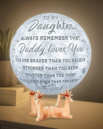 Engraved 3D Moon Lamp Christmas Gifts for Daughter, to My Daughter from Dad, Personalized 5.9 Inch 3D Printing Moon Light for Daughter Birthdays Graduation Gifts - LeafyLoom