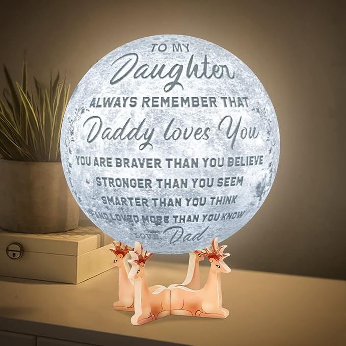 Engraved 3D Moon Lamp Christmas Gifts for Daughter, to My Daughter from Dad, Personalized 5.9 Inch 3D Printing Moon Light for Daughter Birthdays Graduation Gifts - LeafyLoom