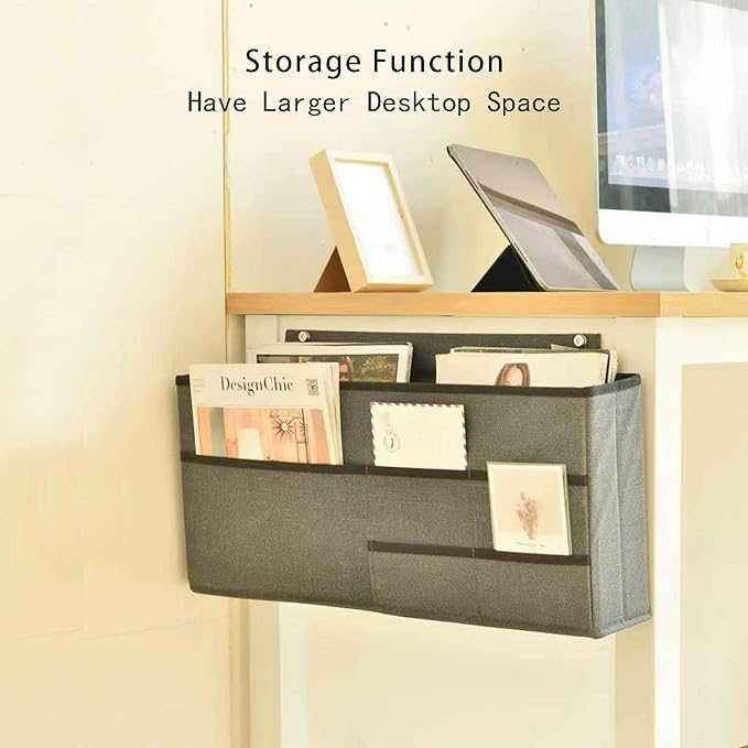 Computer Desk - 63 Inch Large Home Office Desk Wood Study Writing Table Workstation Storage Bag Headphone Hooks Simple Gaming Desk Rustic White/Walnut - LeafyLoom