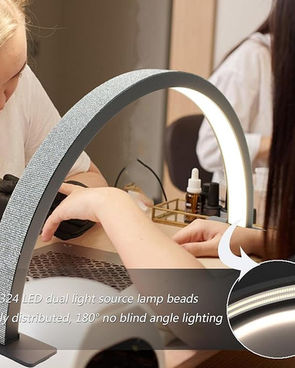 Half Moon Nail Desk Lamp, Half Moon Light for Nail Desk,Arch Light for Nail Techs,Nails lamp Sparkle,Bright Light,Without Shadows,Large Work Space,Pink,28IN - LeafyLoom
