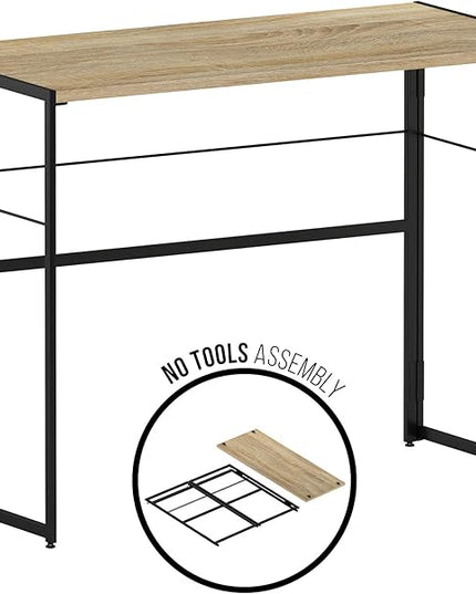 Furinno Riau No Tool/No Assembly/Folding Metal Frame Computer Desk, Sonoma Oak/Black, 39 Inch - LeafyLoom