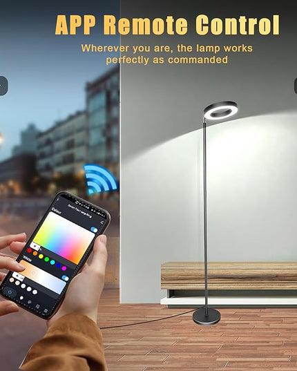 Smart Floor Lamp 42W 3700LM, Double-sided Super Bright Torchiere LED Floor Lamps Work with Alexa Google Home, 2700K-6500K Dimmable RGBCW Color Changing Tall Standing Light for Bedroom Living Room - LeafyLoom