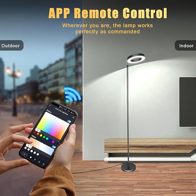 Smart Floor Lamp 42W 3700LM, Double-sided Super Bright Torchiere LED Floor Lamps Work with Alexa Google Home, 2700K-6500K Dimmable RGBCW Color Changing Tall Standing Light for Bedroom Living Room - LeafyLoom