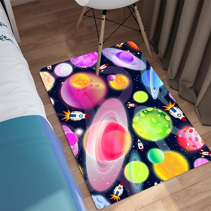 Solar System Rug - Space Rug Galaxy Area Rugs for Kids Bedroom Kids Play Rug Outer Space Carpet Space Rug for Boys Room Planet Carpet for Kids Space Themed Bedroom Decor,2'×3' - LeafyLoom