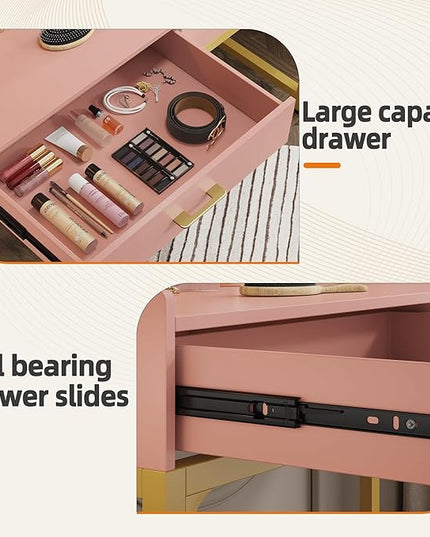 WESTREE Computer Gaming Desk Office - Study Writing Desk with Drawer for Teen, Bedroom Makeup Desk Home Office with Storage Shelf, Height Monitor Stand, Pink - LeafyLoom