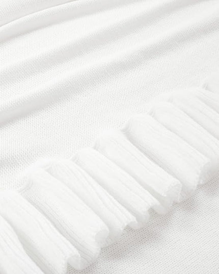 Lush Decor Reyna Soft Knitted Ruffle Throw Blanket, 104" W x 88" L, White - Classic Ruffled Bedding - Knit Blanket - Cozy Oversized Blanket For Bed or Couch - Vintage, Minimalist & Cottage Home Decor - LeafyLoom